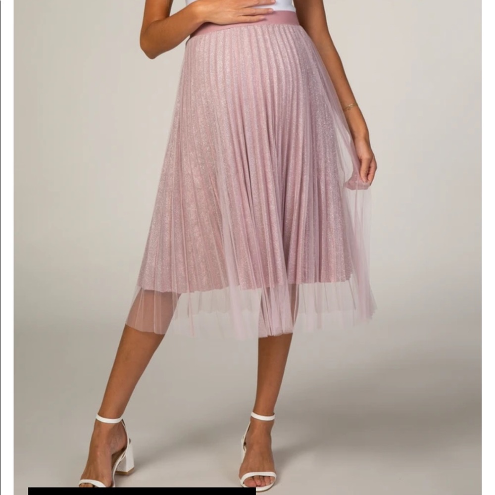 PinkBlush Pink Glittery Pleated Maternity Skirt